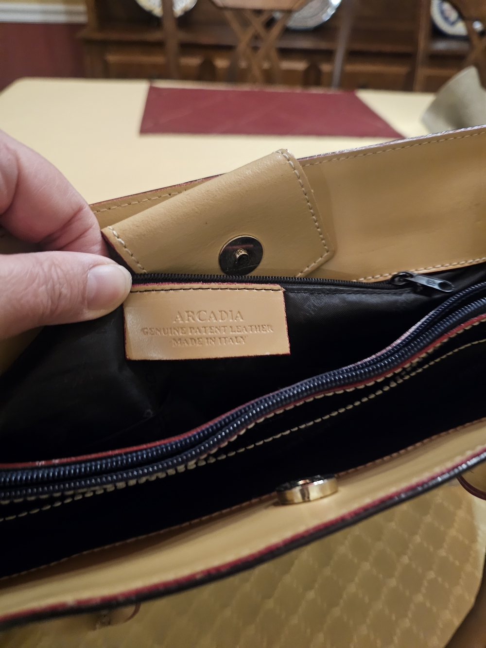 Arcadia Black Patent Tote with Cream Trim - Heavily Discounted Due To Damage - Picture 13 of 13